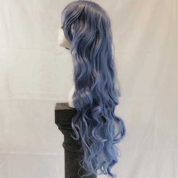 New goddess length curly blue wig cosplay